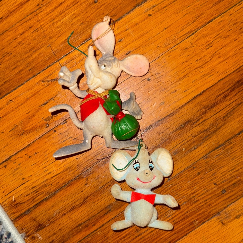 Vintage Mouse Ornaments with Red Accents